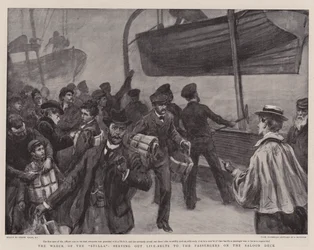 The Wreck of the Stella, Serving Out Life-Belts to the Passengers on the Saloon Deck